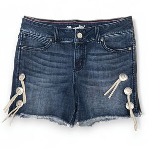 VTG EUC Wrangler Denim Shorts Silver Concho Embroidered Sz. 7 Western Rodeo Boho
